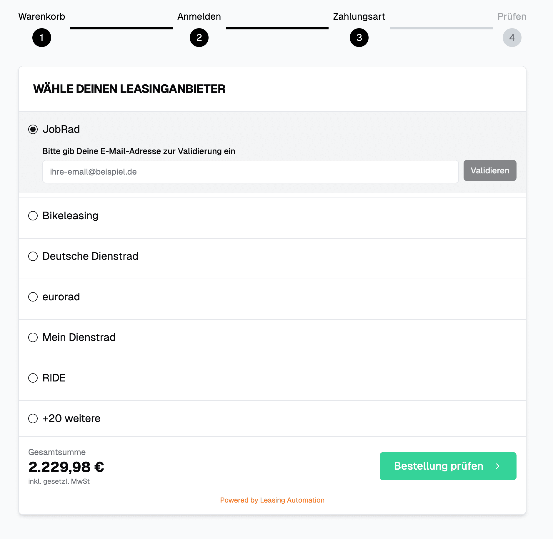 Fahrradhändler kämpft mit komplexen Online-Leasing-Prozessen